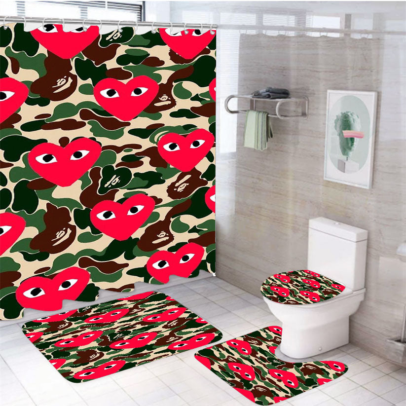 Bape X Comme Des Garcon Camo 4Pcs Bathroom Set Shower Curtain