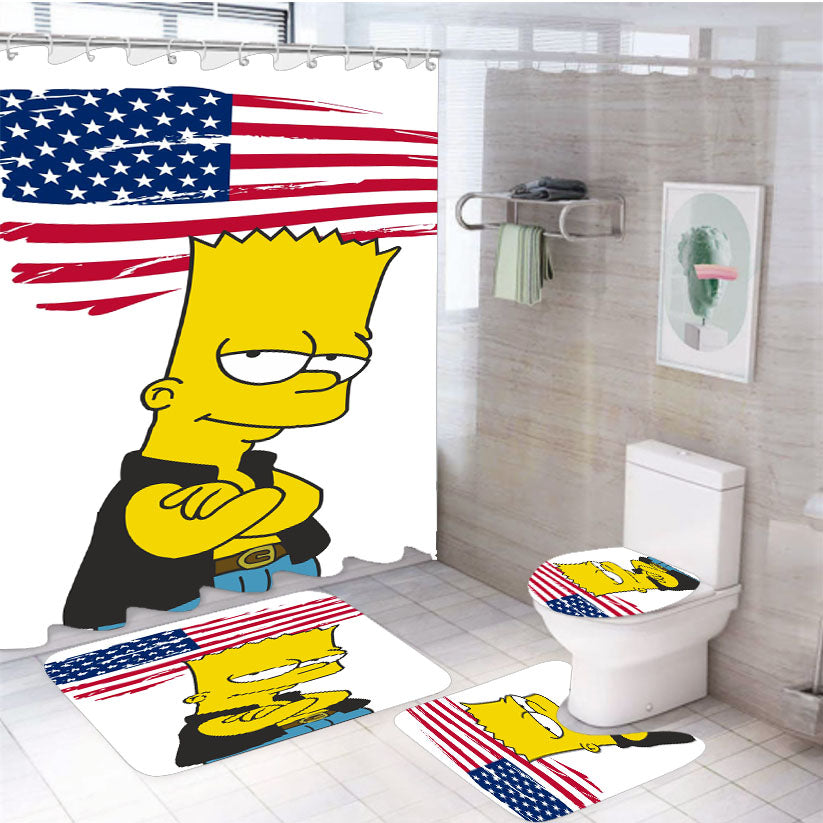 Bart Simpson Supreme Usa 4Pcs Bathroom Set Shower Curtain