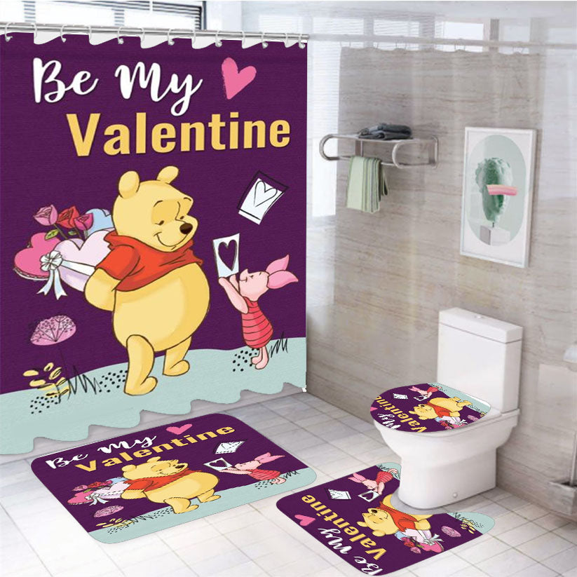 Be My Valentine Pooh 4Pcs Bathroom Set Shower Curtain