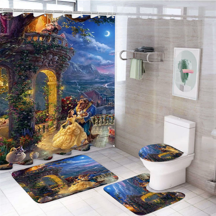 Beauty And The Beast Dancing In The Moonlinght 4Pcs Bathroom Set Shower Curtain