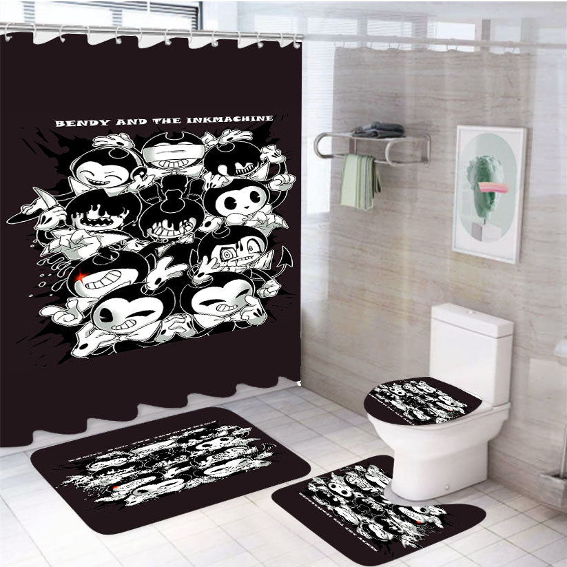 Bendy And The Ink Machine Doodle Expression 4Pcs Bathroom Set Shower Curtain