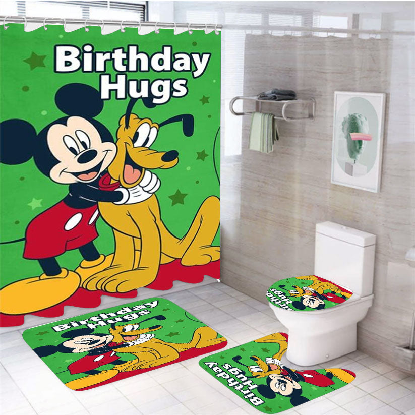 Birthday Hugs Mickey And Pluto 4Pcs Bathroom Set Shower Curtain