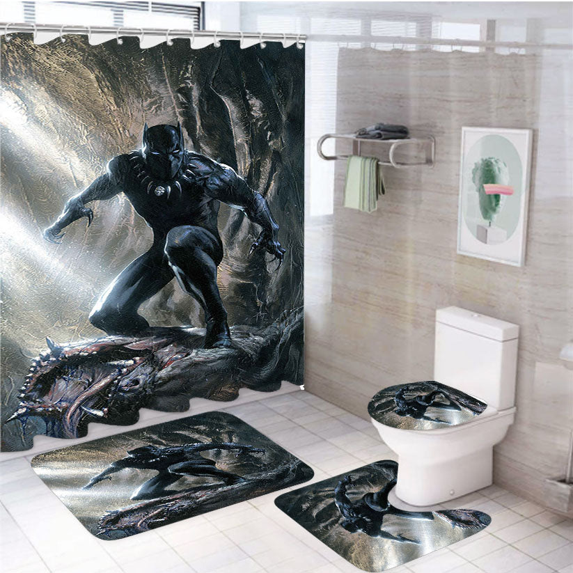 Black Panther Marvel 4Pcs Bathroom Set Shower Curtain