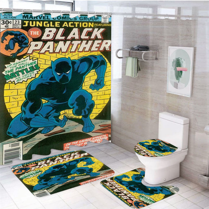 Black Panther Marvel Comic 4Pcs Bathroom Set Shower Curtain