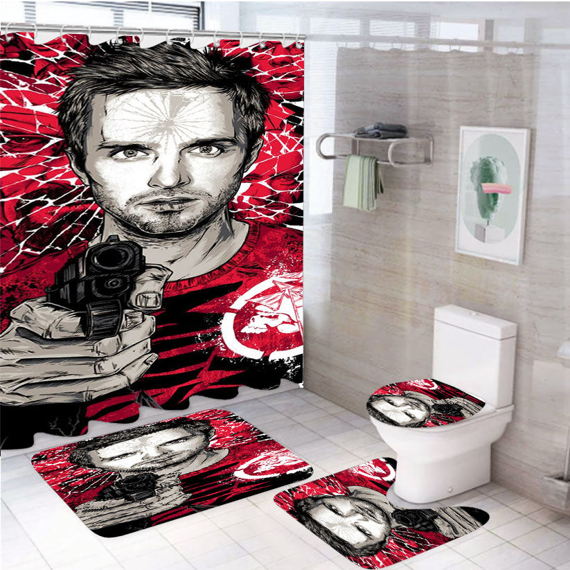 Breaking Bad Pinkman Illustration 4Pcs Bathroom Set Shower Curtain