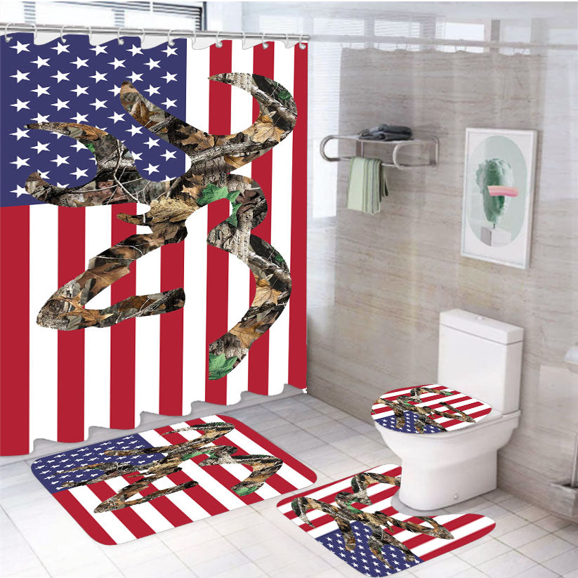 Browning Deer Camo American Flag 4Pcs Bathroom Set Shower Curtain