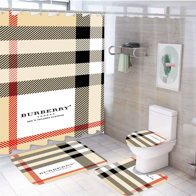 Burberry Pattern Square 4Pcs Bathroom Set Shower Curtain