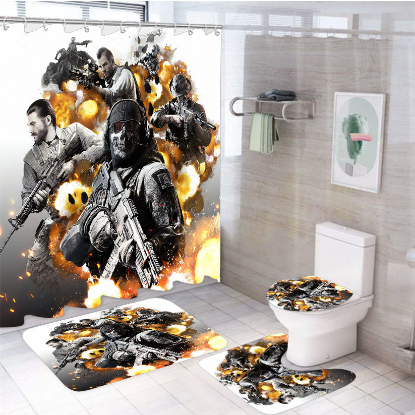 Call Of Duty Mobile All Characters 4Pcs Bathroom Set Shower Curtain
