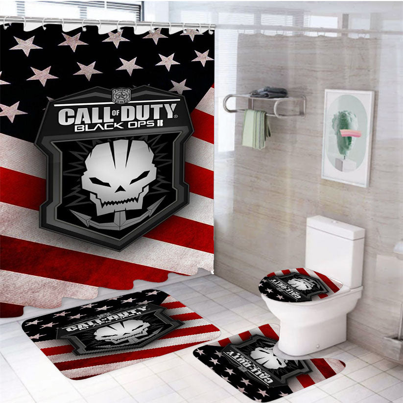 Call Of Duty Skull And Usa Flag 4Pcs Bathroom Set Shower Curtain