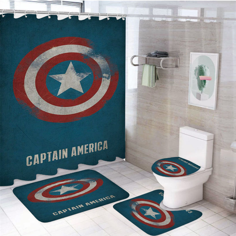 Captain America Blue 4Pcs Bathroom Set Shower Curtain