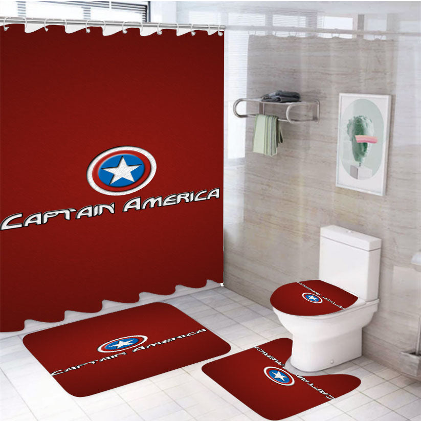 Captain America Marvel Hero Avenger 4Pcs Bathroom Set Shower Curtain