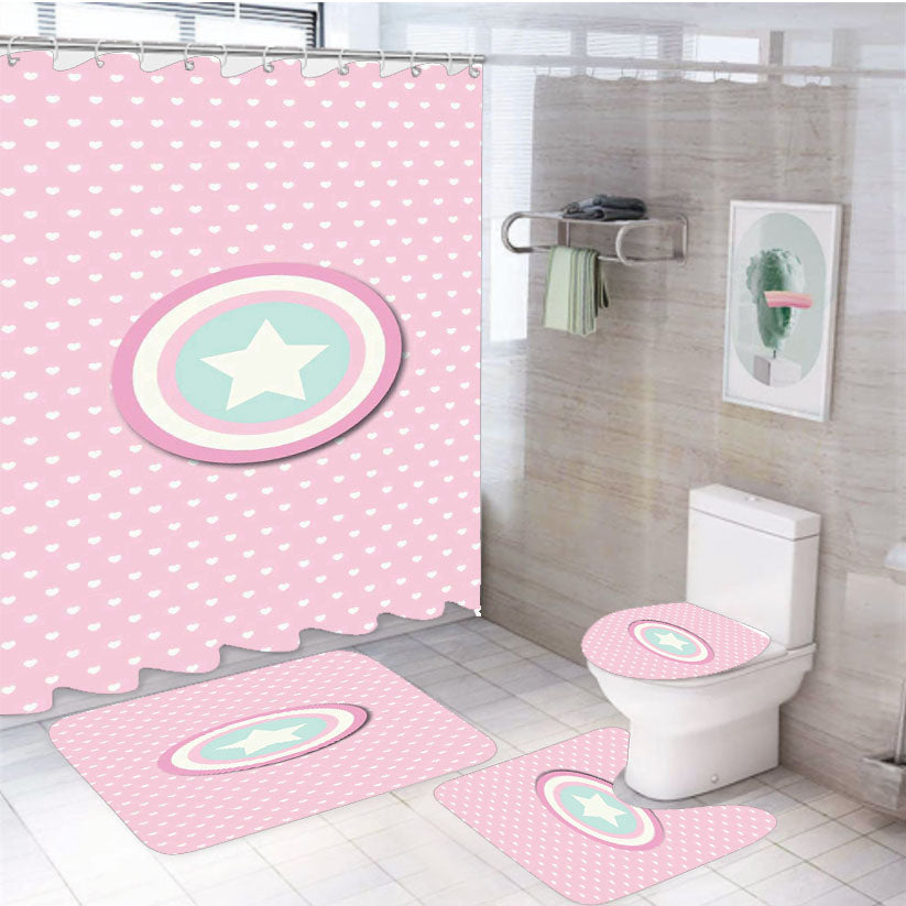 Captain America Pink Girls 4Pcs Bathroom Set Shower Curtain