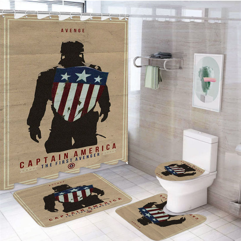Captain America Te First Avengers 4Pcs Bathroom Set Shower Curtain