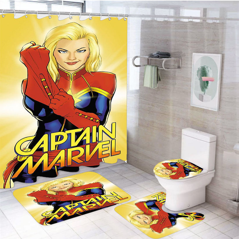 Captain Marvel Art 4Pcs Bathroom Set Shower Curtain