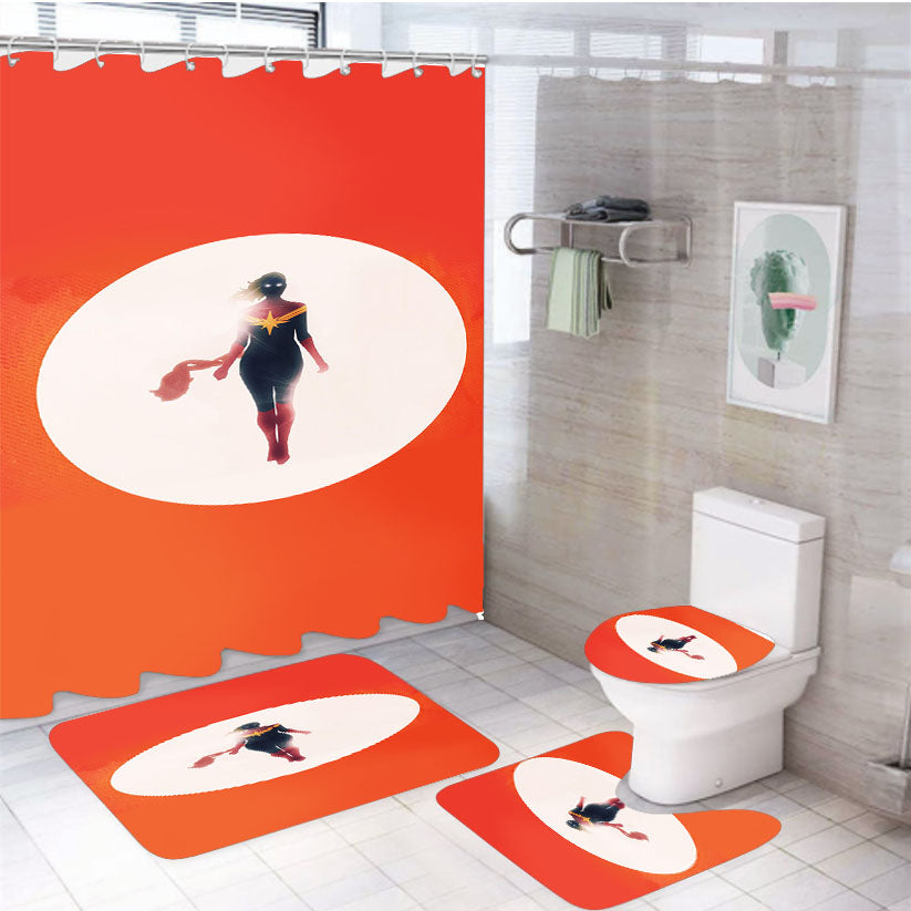 Captain Marvel Movie Comics Minimalist 4Pcs Bathroom Set Shower Curtain