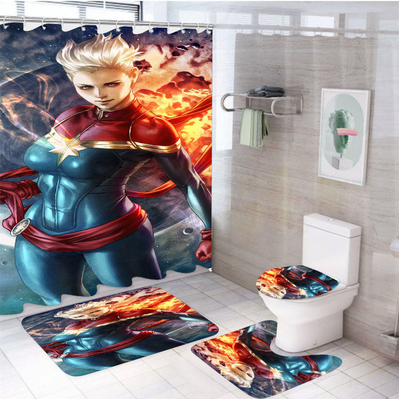 Captain Marvel War Fan Art 4Pcs Bathroom Set Shower Curtain