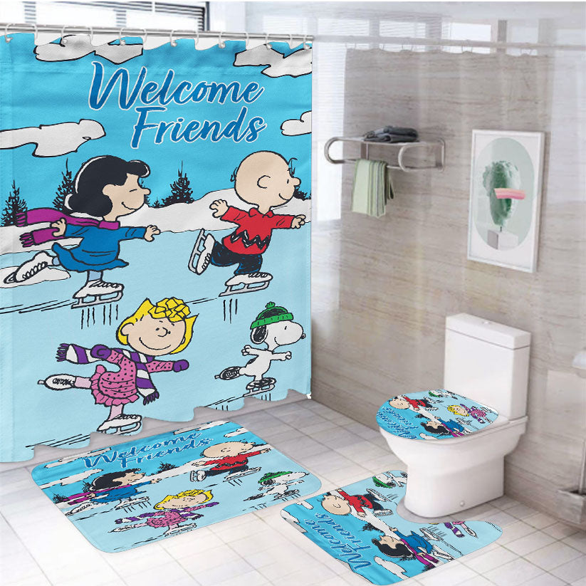Charlie Brown Peanuts Gang Winter 4Pcs Bathroom Set Shower Curtain