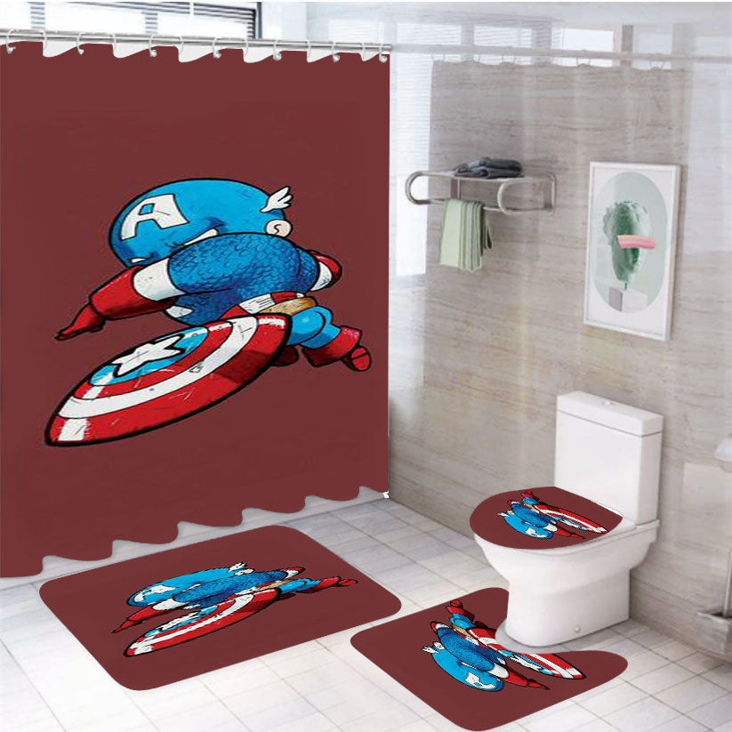 Chibi Kawaii Captain America 4Pcs Bathroom Set Shower Curtain