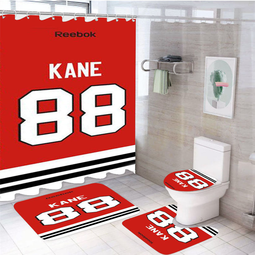 Chicago Blackhawks Patrick Kane Jersey Back 4Pcs Bathroom Non-Slip Rugs Shower Curtain Fabric Waterproof