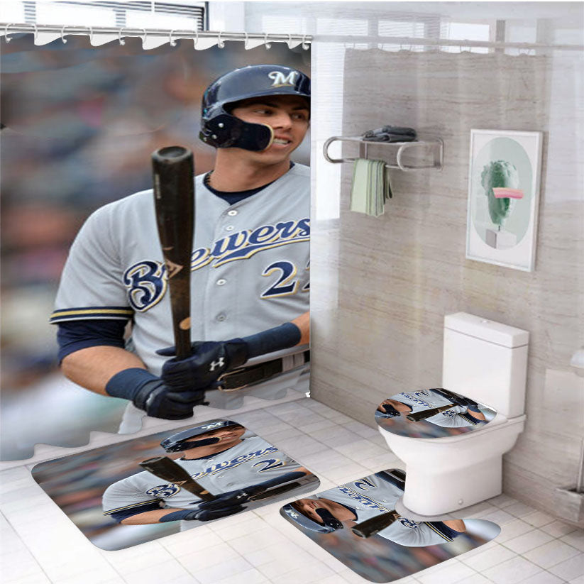 Christian Yelich Milwaukee Brewers 4Pcs Bathroom Set Shower Curtain