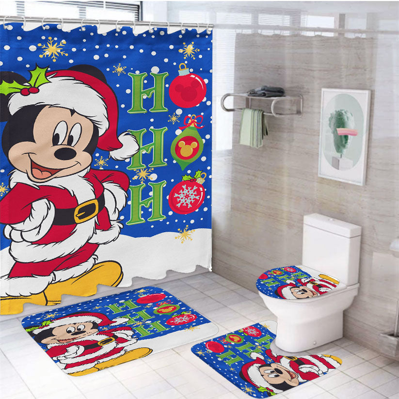 Christmas Disney Santa Mickey 4Pcs Bathroom Set Shower Curtain
