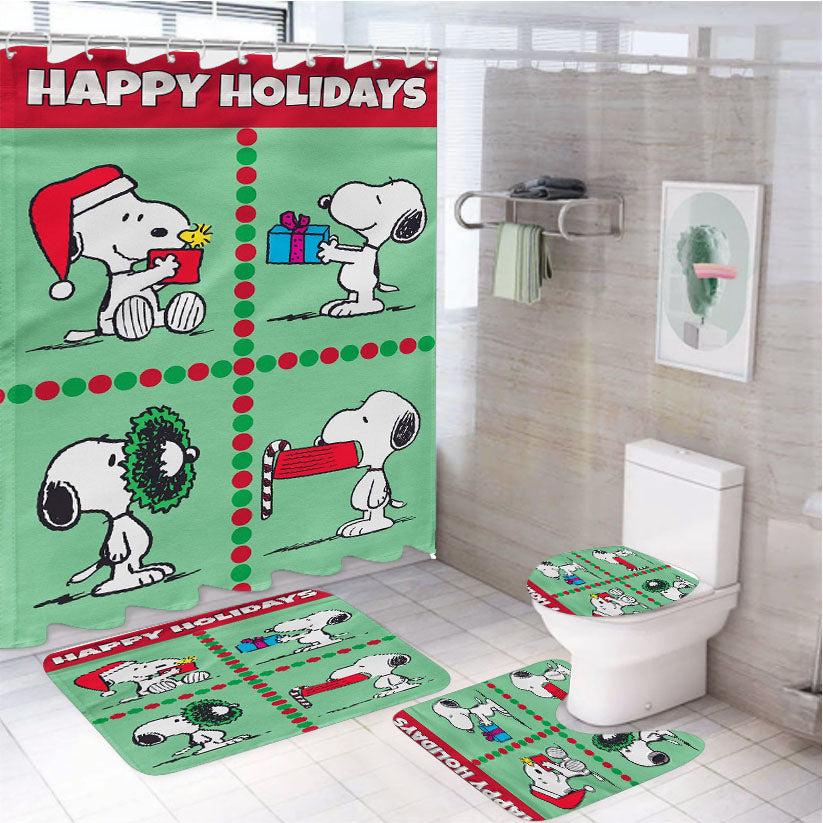 Christmas Scenes Peanuts Holiday 4Pcs Bathroom Set Shower Curtain