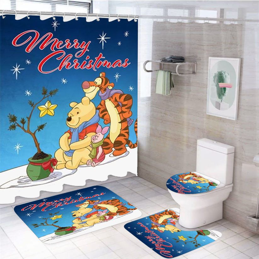 Christmas Star Pooh, Tigger And Piglet 4Pcs Bathroom Set Shower Curtain
