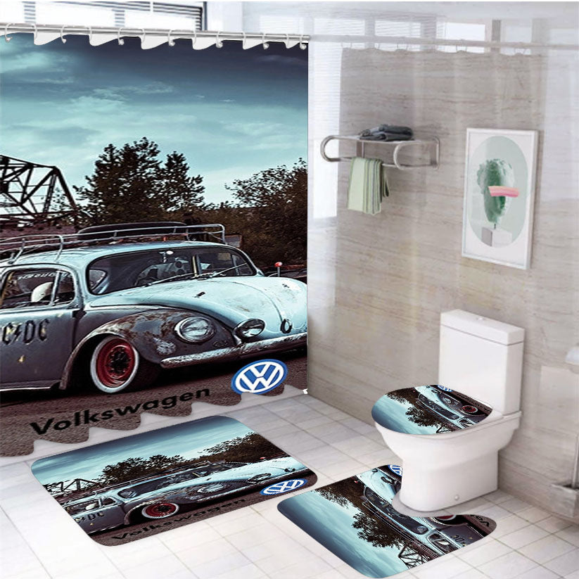 Classic Car Volkswagen 4Pcs Bathroom Set Shower Curtain