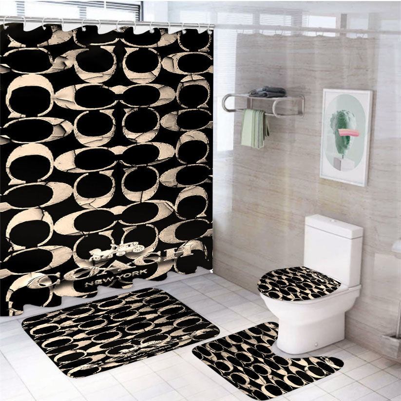 Coach Black New 889 4Pcs Bathroom Set Shower Curtain