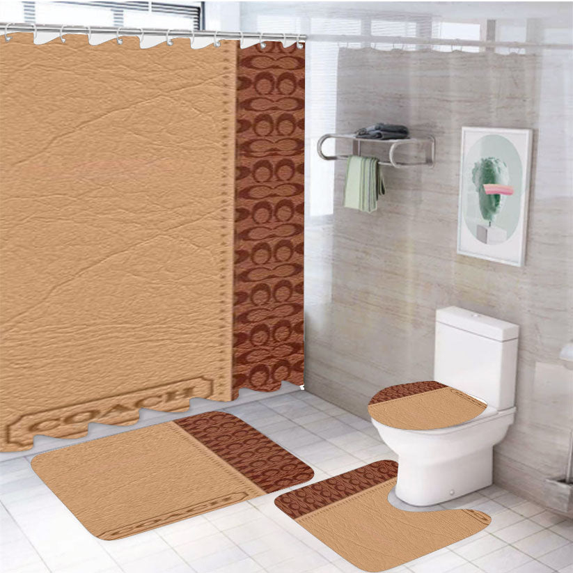 Coach Brown 4Pcs Bathroom Set Shower Curtain
