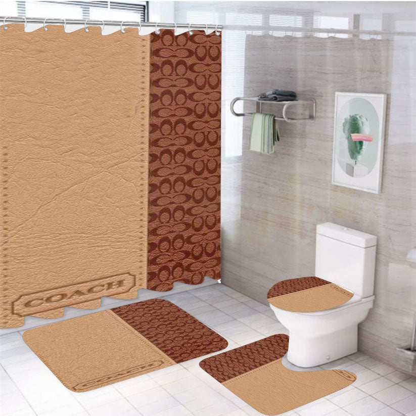 Coach New York Brown Leather 4Pcs Bathroom Set Shower Curtain