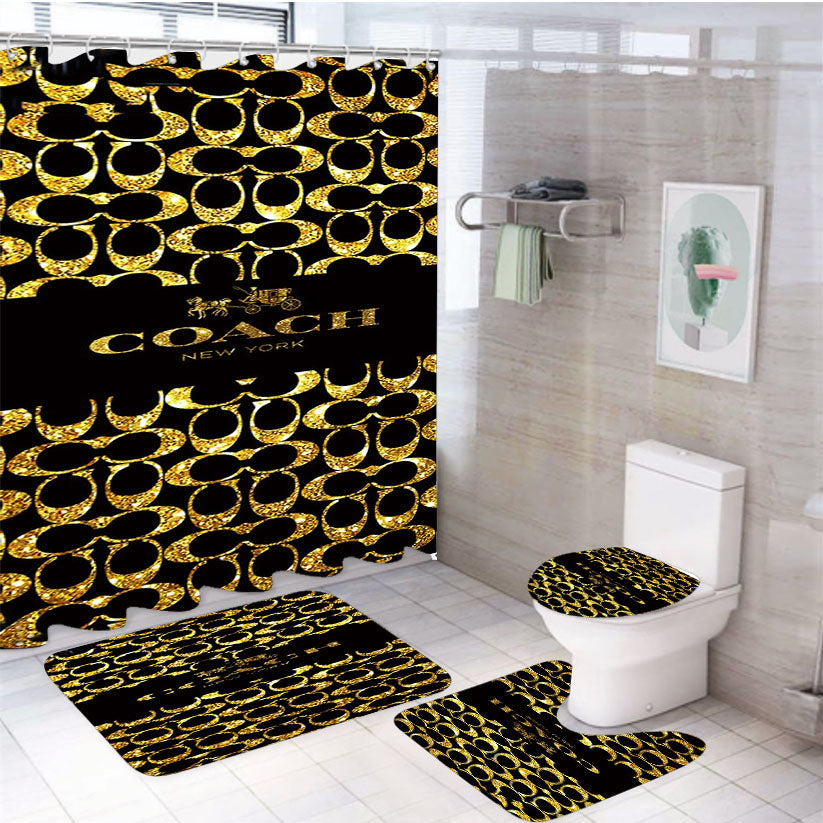 Coach New York Golden 4Pcs Bathroom Set Shower Curtain