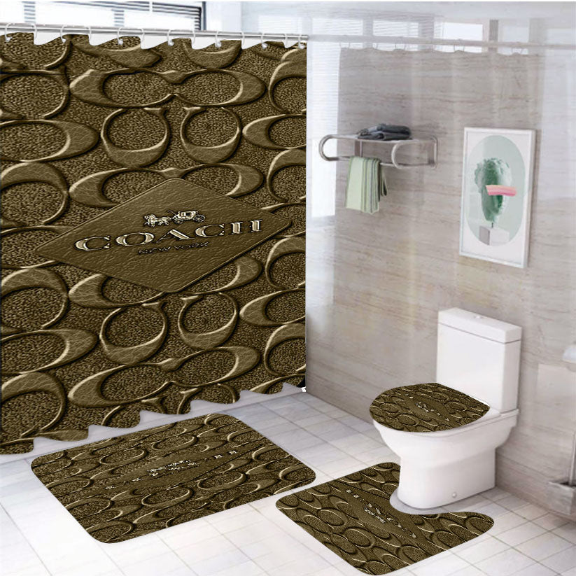Coach New York Logo 4Pcs Bathroom Set Shower Curtain