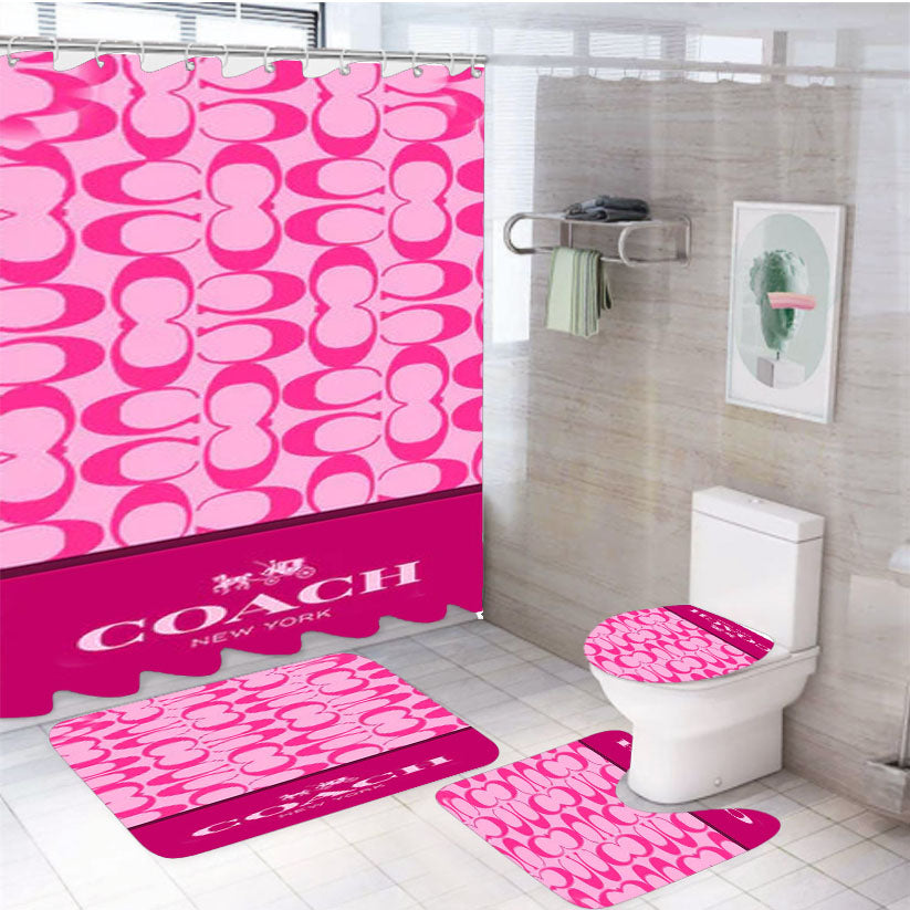 Coach New York Pink Pattern 4Pcs Bathroom Set Shower Curtain