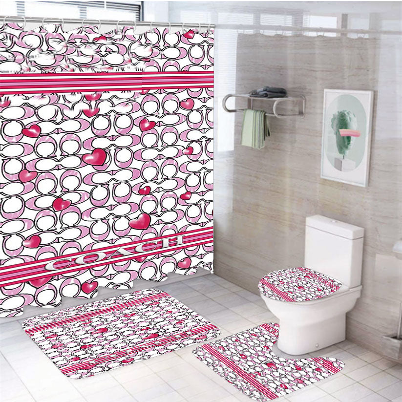 Coach Pink 4Pcs Bathroom Set Shower Curtain