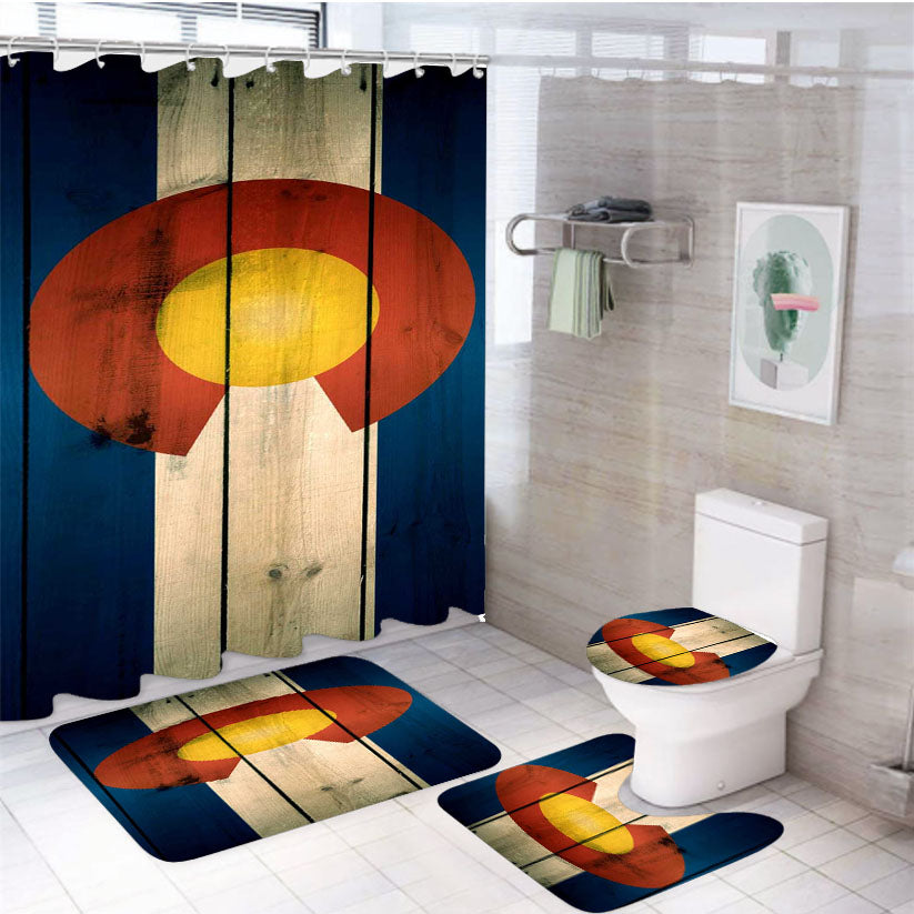 Colorado State Flag Wood Blue Design 4Pcs Bathroom Set Shower Curtain
