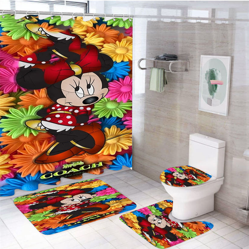 Colorfull Coach Minnie Mouse Flowers 4Pcs Bathroom Set Shower Curtain