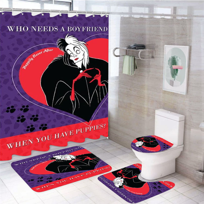 Cruella Who Needs A Boyfriend 4Pcs Bathroom Set Shower Curtain