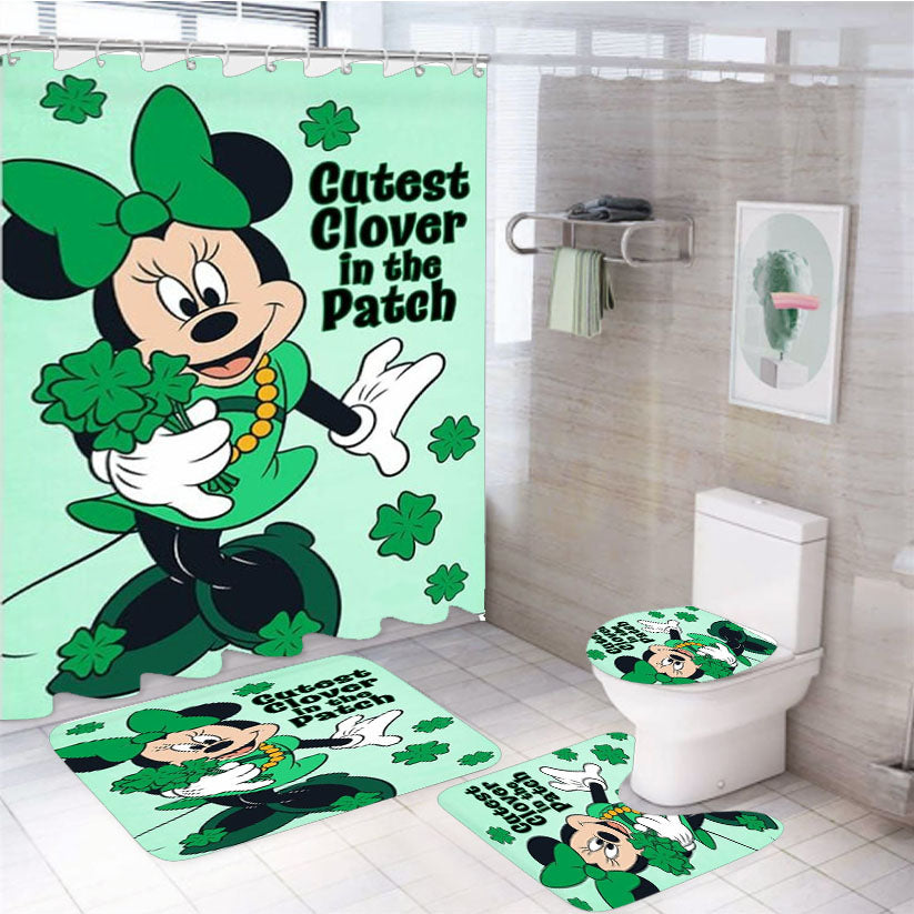 Cutest Clover Minnie Mouse 4Pcs Bathroom Set Shower Curtain