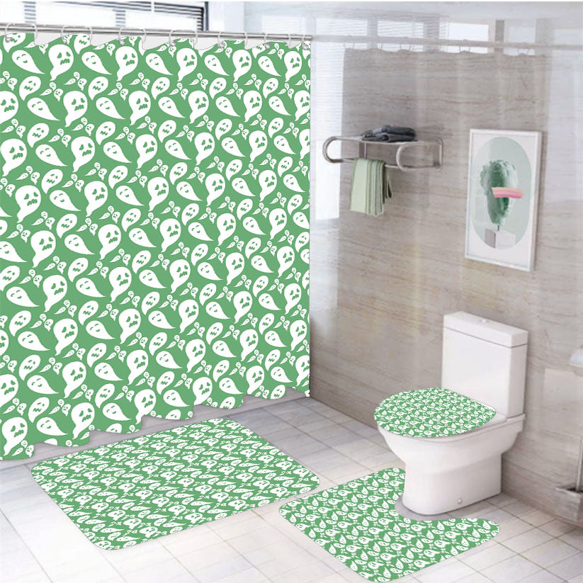 Dark Green Ghosts Pattern Halloween 4Pcs Bathroom Set Shower Curtain