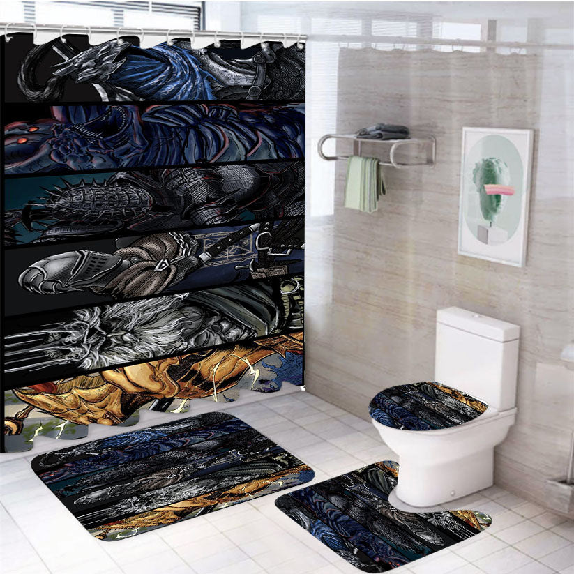 Dark Souls All Characters Art 4Pcs Bathroom Set Shower Curtain