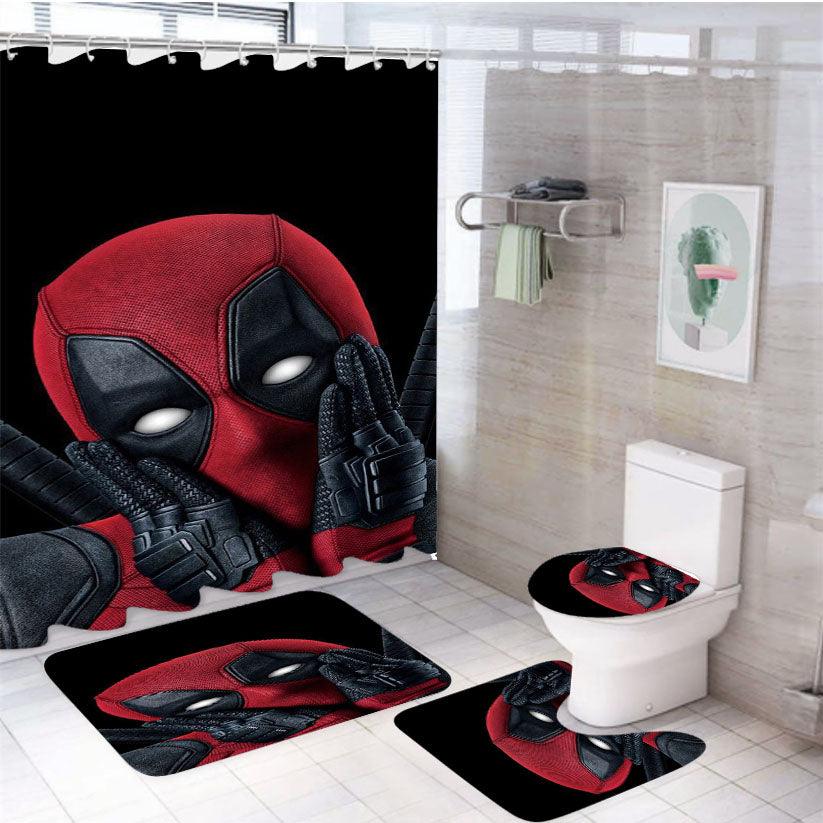 Deadpool Cute Funny Heroes 4Pcs Bathroom Set Shower Curtain