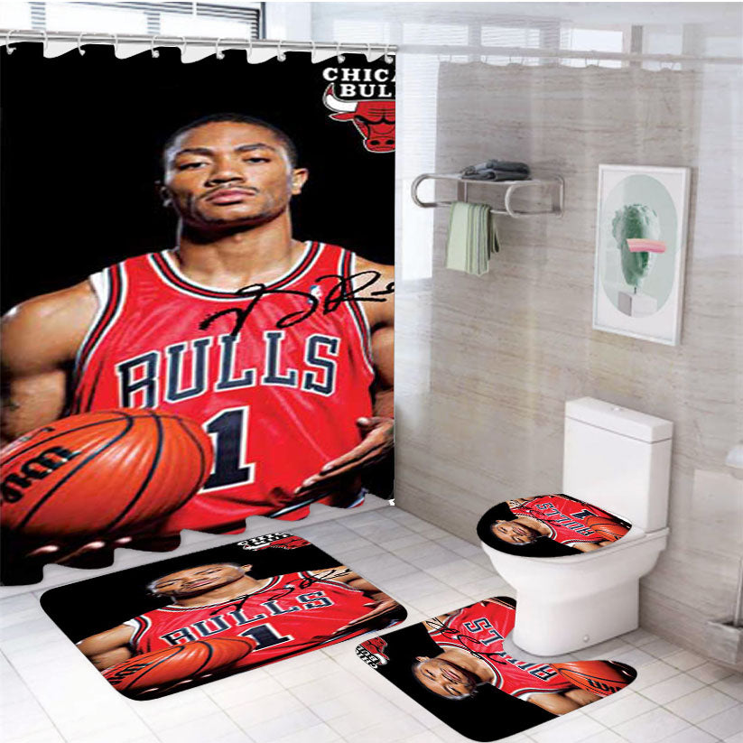 Derrick Rose Blk Bkg 4Pcs Bathroom Set Shower Curtain