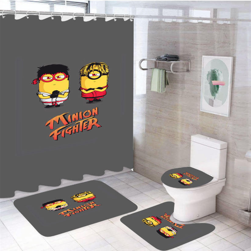 Despicable Me Minions Street Fighter- 4Pcs Bathroom Set Shower Curtain