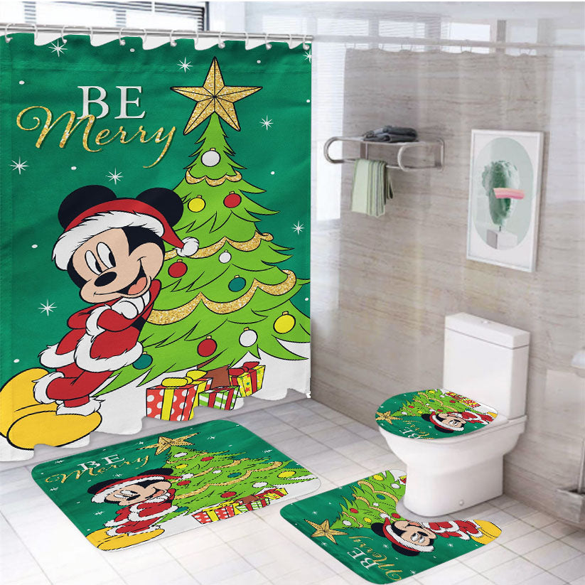 Disney Be Merry Santa Mickey 4Pcs Bathroom Set Shower Curtain