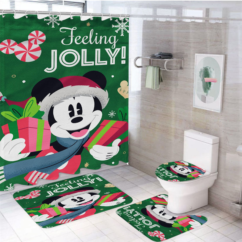 Disney Feeling Jolly Mickey Mouse 4Pcs Bathroom Set Shower Curtain
