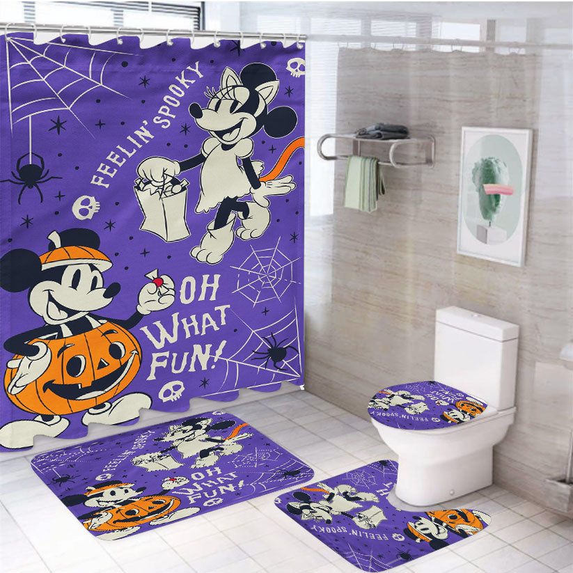 Disney Feeling Spooky Mickey And Minnie 4Pcs Bathroom Set Shower Curtain