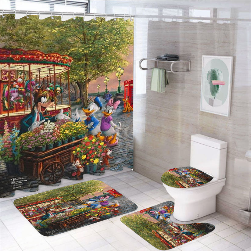 Disney Friends In London 4Pcs Bathroom Set Shower Curtain