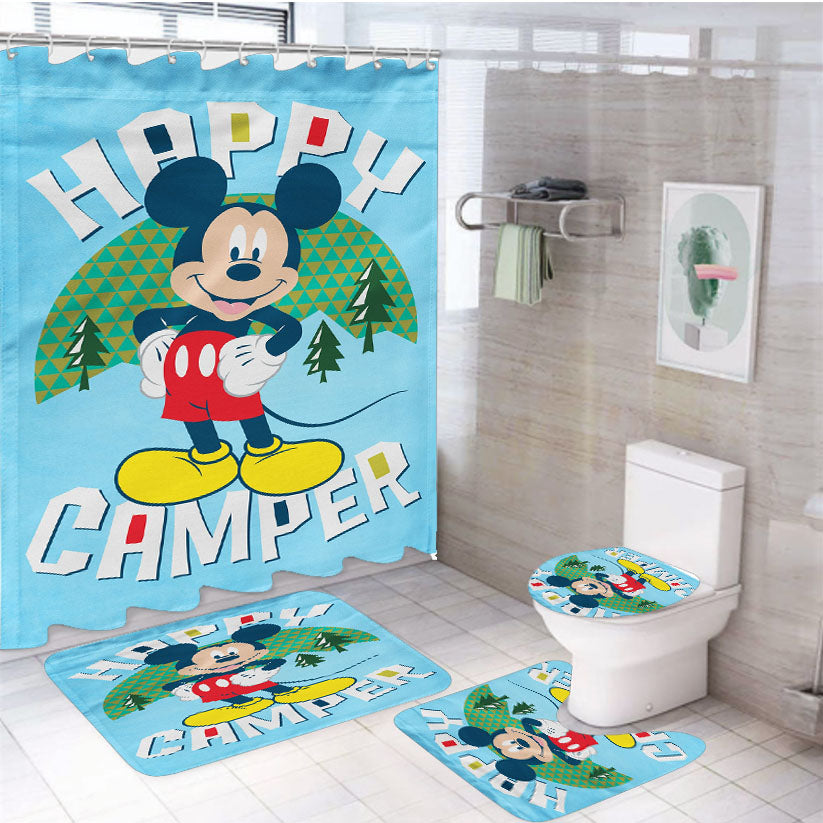 Disney Happy Camper Mickey 4Pcs Bathroom Set Shower Curtain