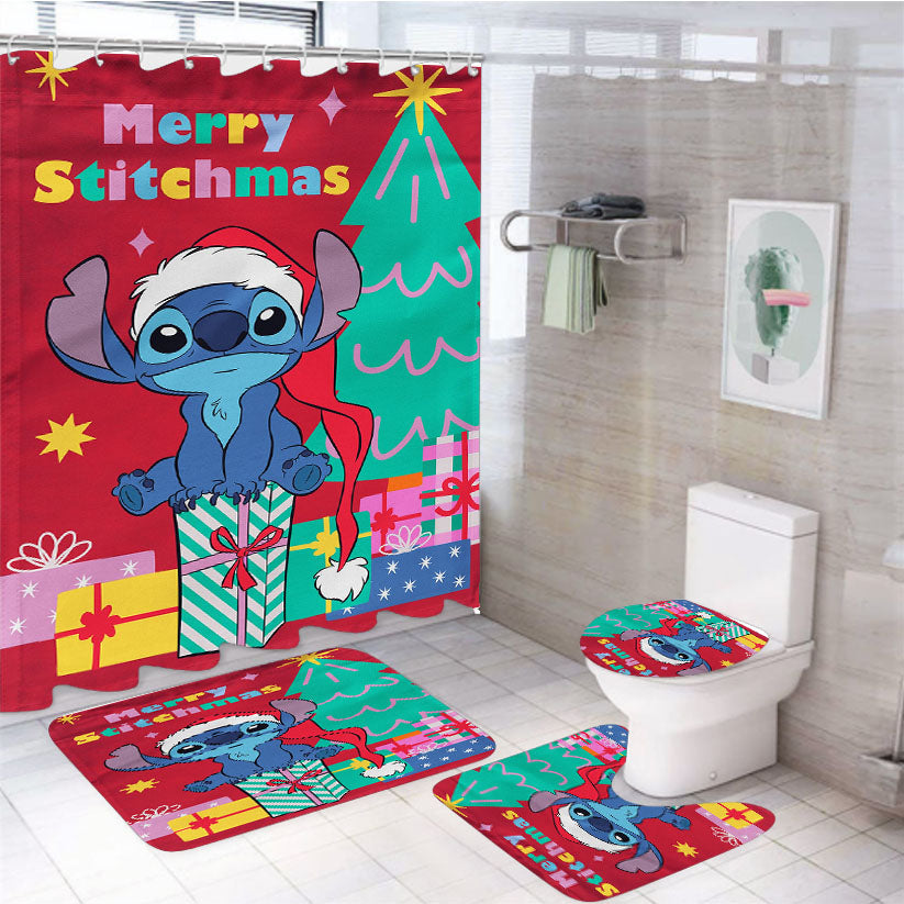 Disney Merry Stitchmas Stitch 4Pcs Bathroom Set Shower Curtain